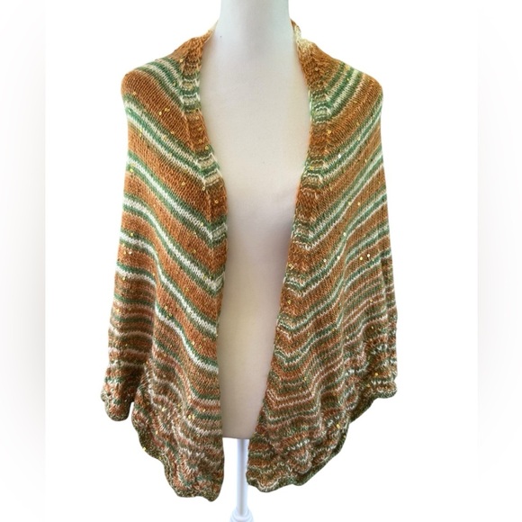Striped Multicolor Women's handmade crocheted shawl with sequins 73” l x 32” w - Picture 1 of 8